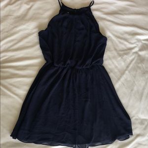 Navy blue spaghetti strap chiffon dress